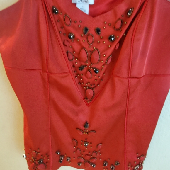 Cache Red Jeweled Beaded Corset Satin Bustier Top - Picture 4 of 5
